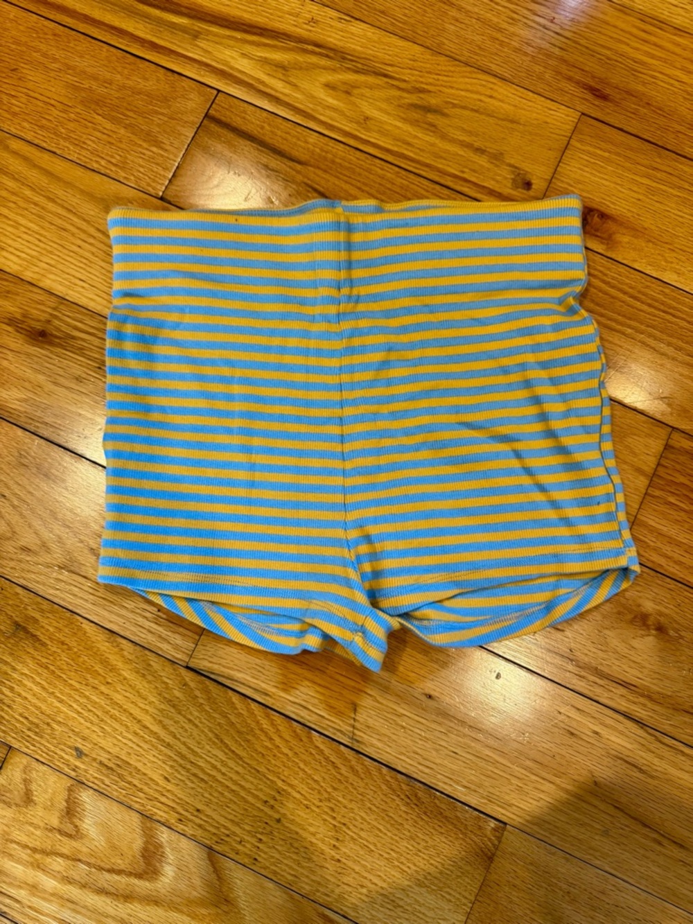 Zara Blue and Yellow Striped Booty Shorts